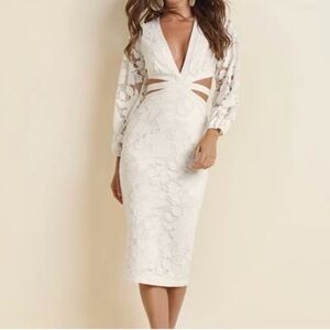 VENUS White Sheath Dress with Plunge Neckline